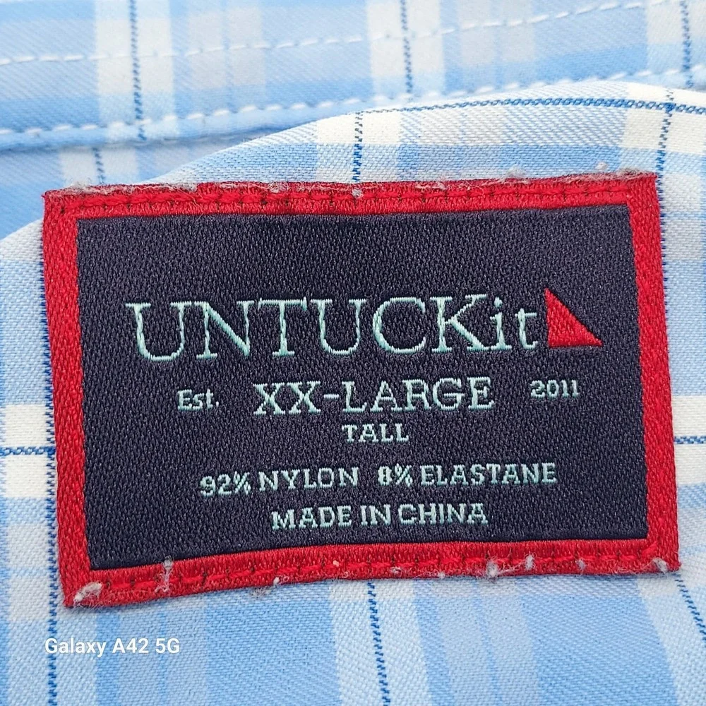 UNTUCKit Mens XX Large Tall Blue Plaid Button Down‎ Shirt Zonte Style 40458